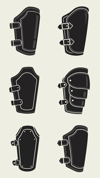 Collection of Black Leather Arm Guards and Bracers for Cosplay and Historical Reenactment