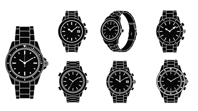 Collection of Black Silhouette Wristwatches, Modern and Classic Designs