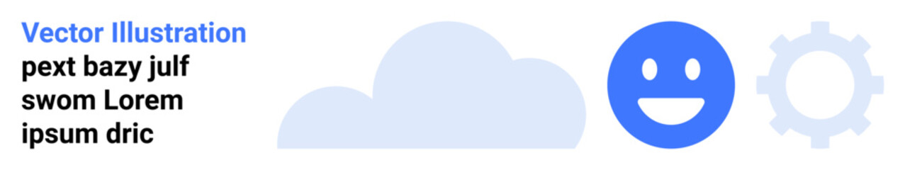 Fototapeta premium Cloud computing, digital innovation, user experience, online tools, technology services, system management. Minimalist graphic with a cloud, happy face and gear. Cloud computing and digital