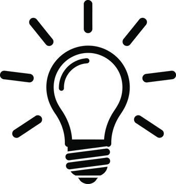 Black light bulb icon isolated on transparent background with rays