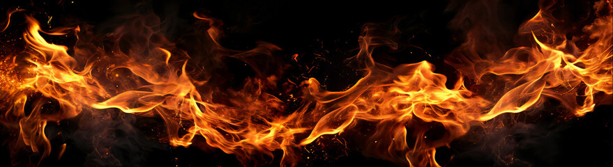 Fototapeta premium Fiery Display: Captivating close-up of dynamic flames dancing against a dark backdrop, creating an intense visual that evokes raw energy.
