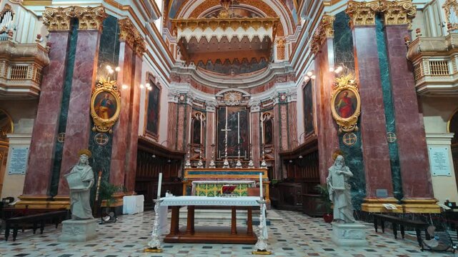 Inside of church of Mdina, ancient fortified capital known as the Silent City in Malta