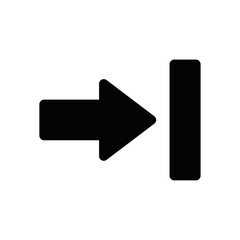 Black entry or sign-in icon; featuring a bold right-pointing arrow moving toward a vertical bar, signifying login, door entry, or system access procedures for user interface navigation