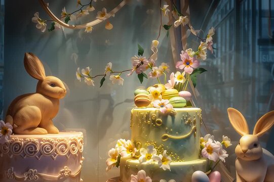 Pastry shop window, decorated for Easter