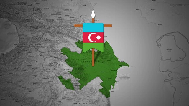 Azerbaijan map visualization featuring the national flag Animation