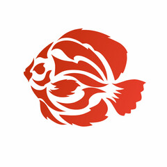Red Discus Fish Tribal Silhouette Vector Illustration on White Background