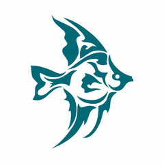 Stylized Turquoise Angelfish Silhouette Vector Illustration on White Background