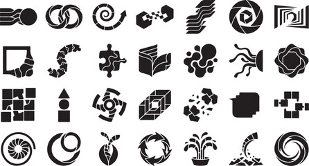Minimalist black and white abstract geometric & organic vector icons set