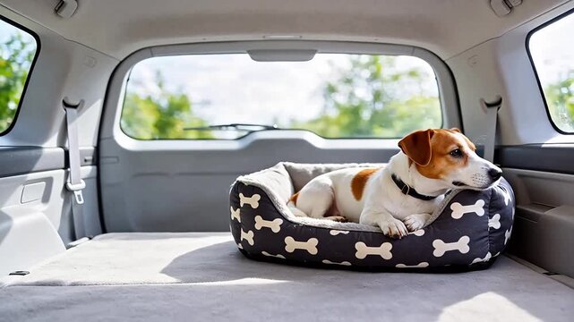 Dog resting in car bed