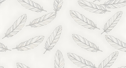 Fototapeta premium Faint gray feathers scattered on white seamless pattern