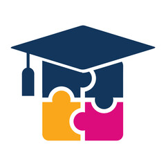 Graduation cap formed from colorful puzzle pieces symbolizing education