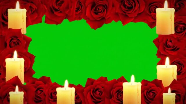 Floral frame with candles and green screen background for versatile use