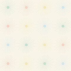 Fototapeta premium Seamless pattern of abstract sunburst motifs in pastel colors on a cream background