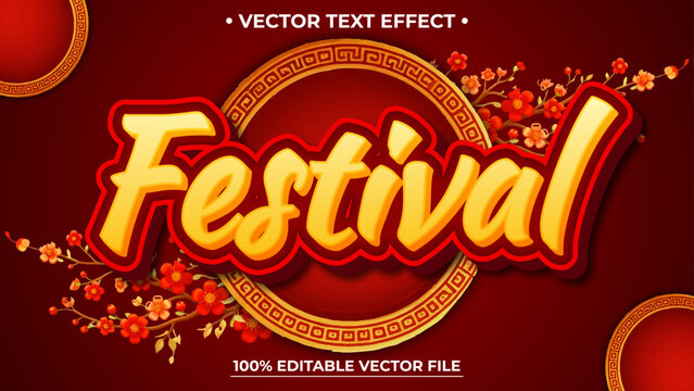 3d Chinese new year Festival editable text effect with gold texture and with Chinese decoration