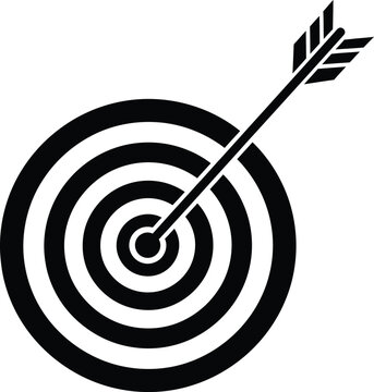 Black and white target with arrow hitting bullseye isolated on transparent background