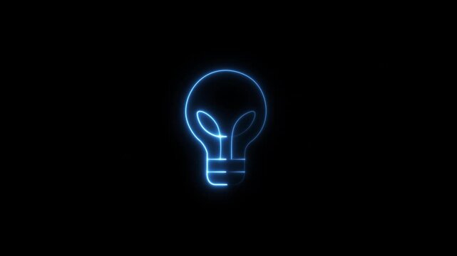 Light bulb idea design drawing economy electrical lightbulb, NEON line, linear animation,