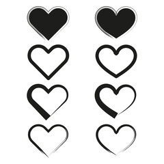 Heart shape set. Love symbol collection. Romantic icon Vector. Black outline detail.