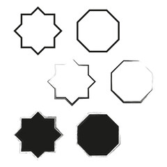 Polygon icon set. Octagon star shape. Geometric figure Vector. Black outline symbol.