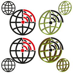 World radar icon. Globe signal Vector. Planet tracking symbol. Network monitor design