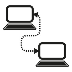 Computer sync icon. Data transfer Vector. Laptop network link. Information exchange sign