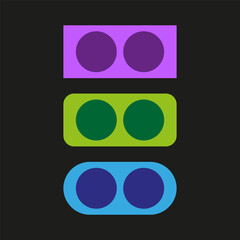 Colorful block Vector. Circle hole pattern. Bright geometric icon. Black background design