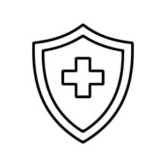 Fototapeta premium Medical Shield Line Icon – Healthcare Protection and Safety Outline