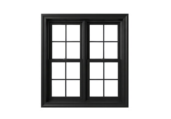 Fototapeta premium A newly manufactured, matte black pvc double casement window featuring twelve divided lites and thin muntins. isolated against a brilliant transparent high-key background with copy space. concept of