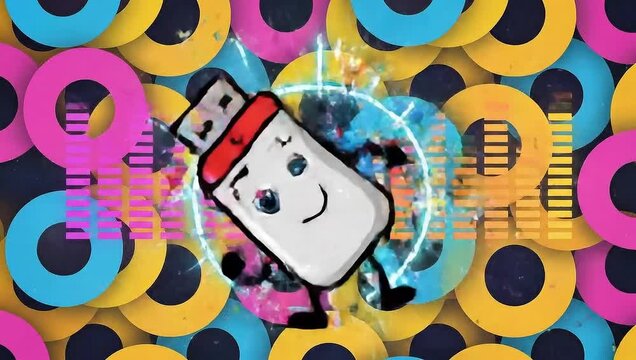 Animated USB Drive Character Dancing to Music Visualizer.