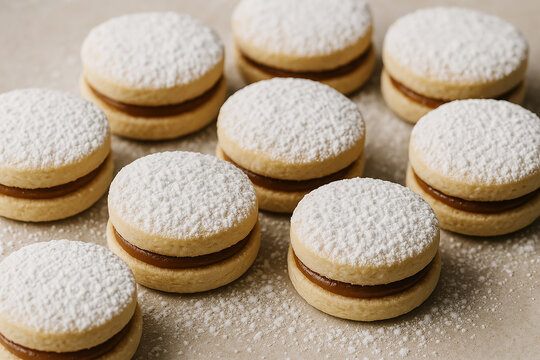 Little sugar powdered alfajores peruvian argentinian sweet food desserts gourmet stock photo