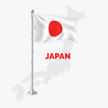Waving flag of Japan on flagpole. Template for independence day poster design, Japan Flag