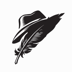 Obraz premium Vector Illustration of Black and White Hunting Hat with Feather Stock Vector