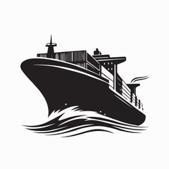 Obraz premium Container Cargo Ship in Ocean Silhouette Logo Vector
