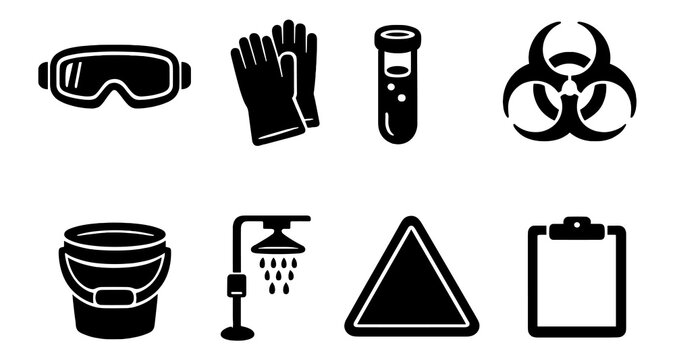 Safety equipment and hazard warning icons collection
