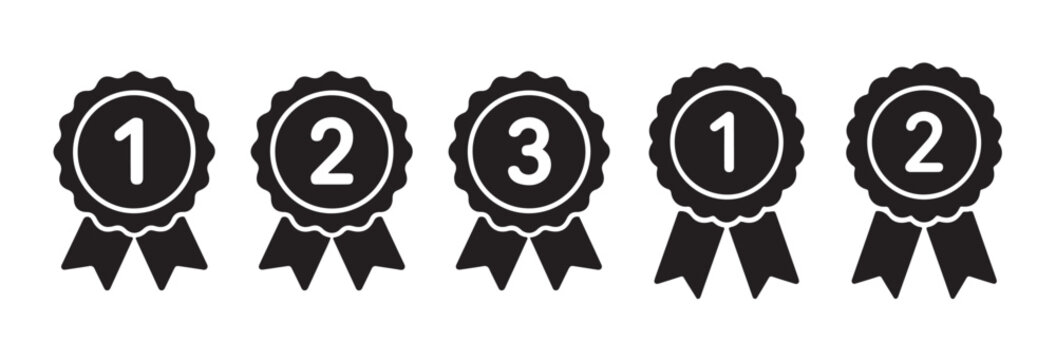 Set of award ribbons with numbers one two and three for first second and third place winners