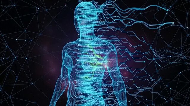 Digital Human Body with Energy Waves.