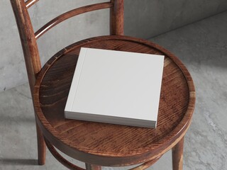 Softcover Book Mockup on wooden chair, photo book. 3d rendering