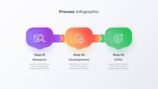Three Step Business Process Infographic for Workflow and Strategy