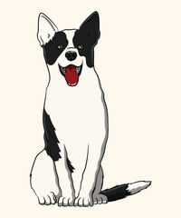 Cute Border Collie Mixed Breed Dog Sitting with Tongue Out Illustration