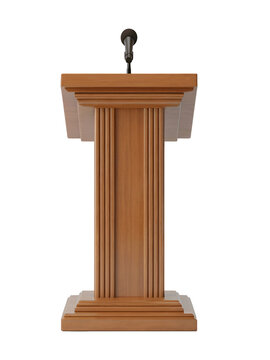 podium isolated on transparent background, Wooden Podium with Microphone for Public Speaking and Presentation Isolated