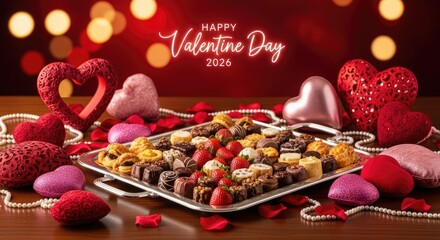 Valentine Day treats with hearts and bokeh lights chocolates