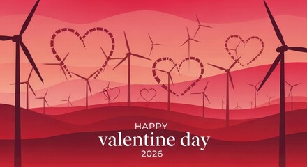Wind turbines with hearts and happy valentine day text