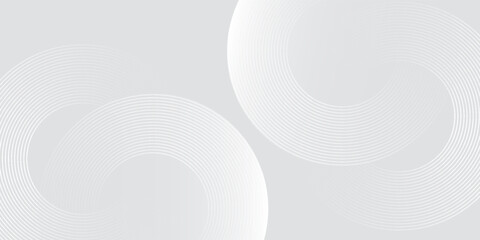 Abstract white glowing geometric lines on gray background. Modern shiny blue circle lines pattern. Futuristic technology concept.