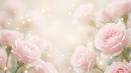 Fototapeta premium Soft pink roses with a glowing and sparkling bokeh background