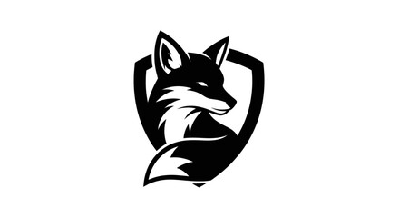 Obraz premium Black fox head silhouette inside a shield shape