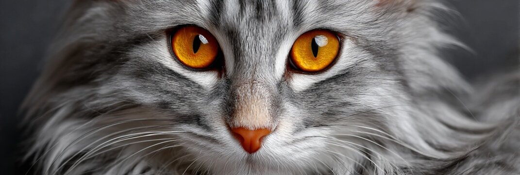 Charming LaPerm Cat with Adorable Gray Fur and Striking Orange Eyes, Close-Up Captured Moment