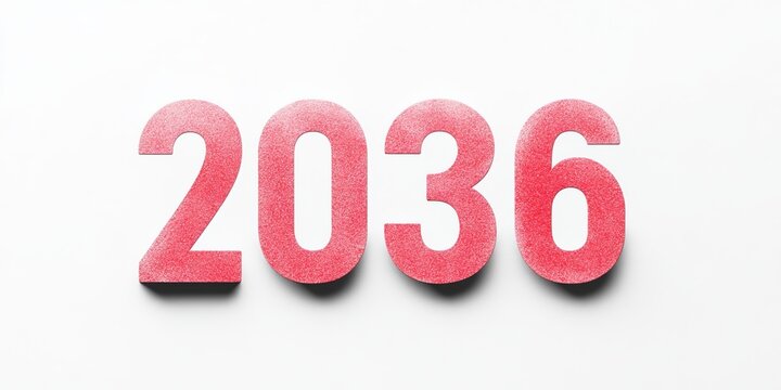 Stunning Pinkish Red Year 2036 Design, Isolated on White Background, Minimalist Studio Aesthetic