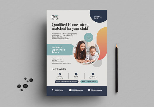 Home Tutor Flyer Template For Education And Learning Services