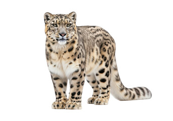 Naklejka premium A majestic snow leopard standing proudly with a fierce gaze and beautiful fur pattern isolated on transparent background