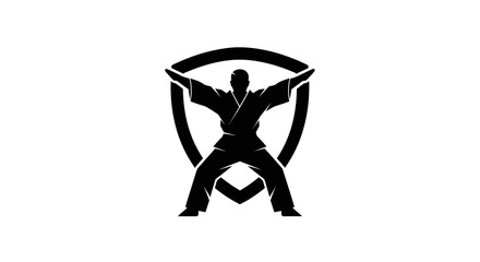 Martial Artist in Shield Silhouette Logo