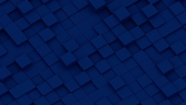 Abstract blue 3D cubes wave animation. Isometric digital blockchain or big data voxel background loop.